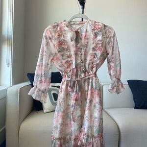 Floral Ruffle Dress with Tie Neck